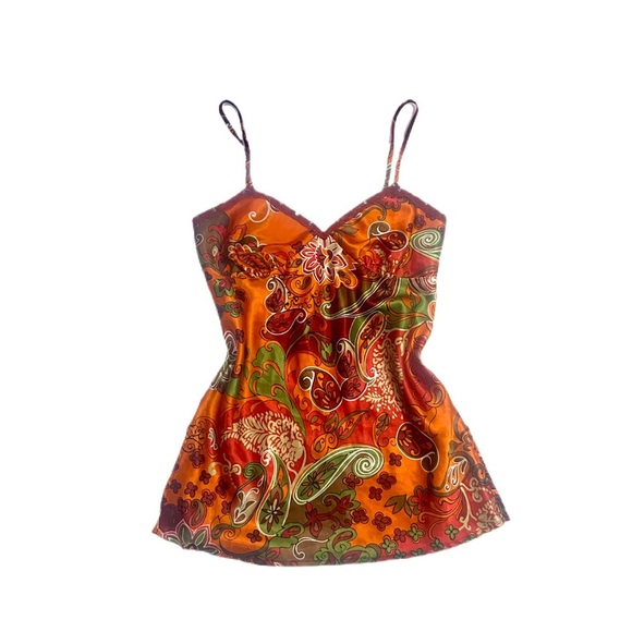 Satin Paisley Vibrant Vintage Y2k Camisole Tank Top Cami - Picture 3 of 9